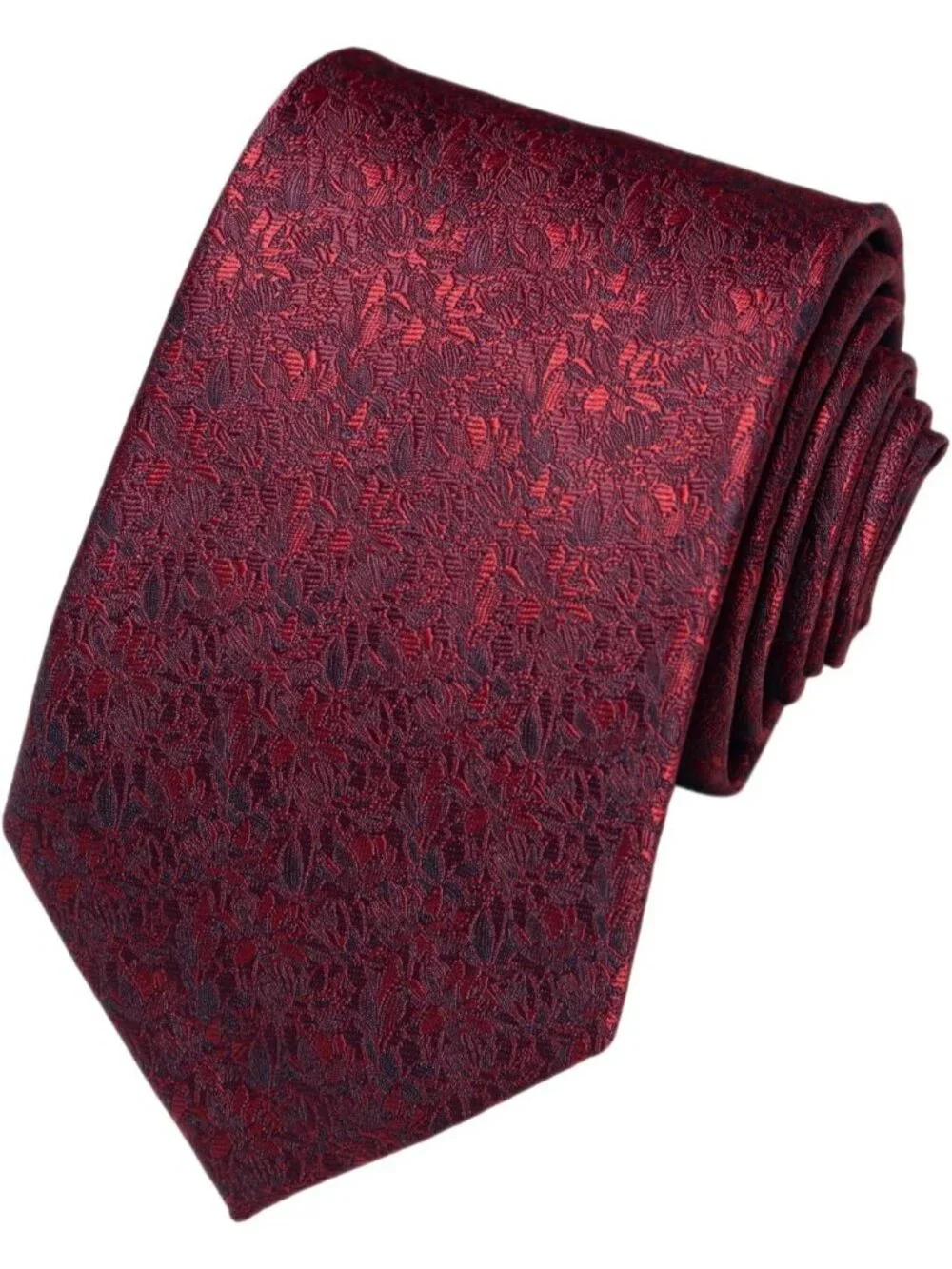Men's Red Burgundy 100% Microfiber Floral Jacquard Formal Necktie For Business